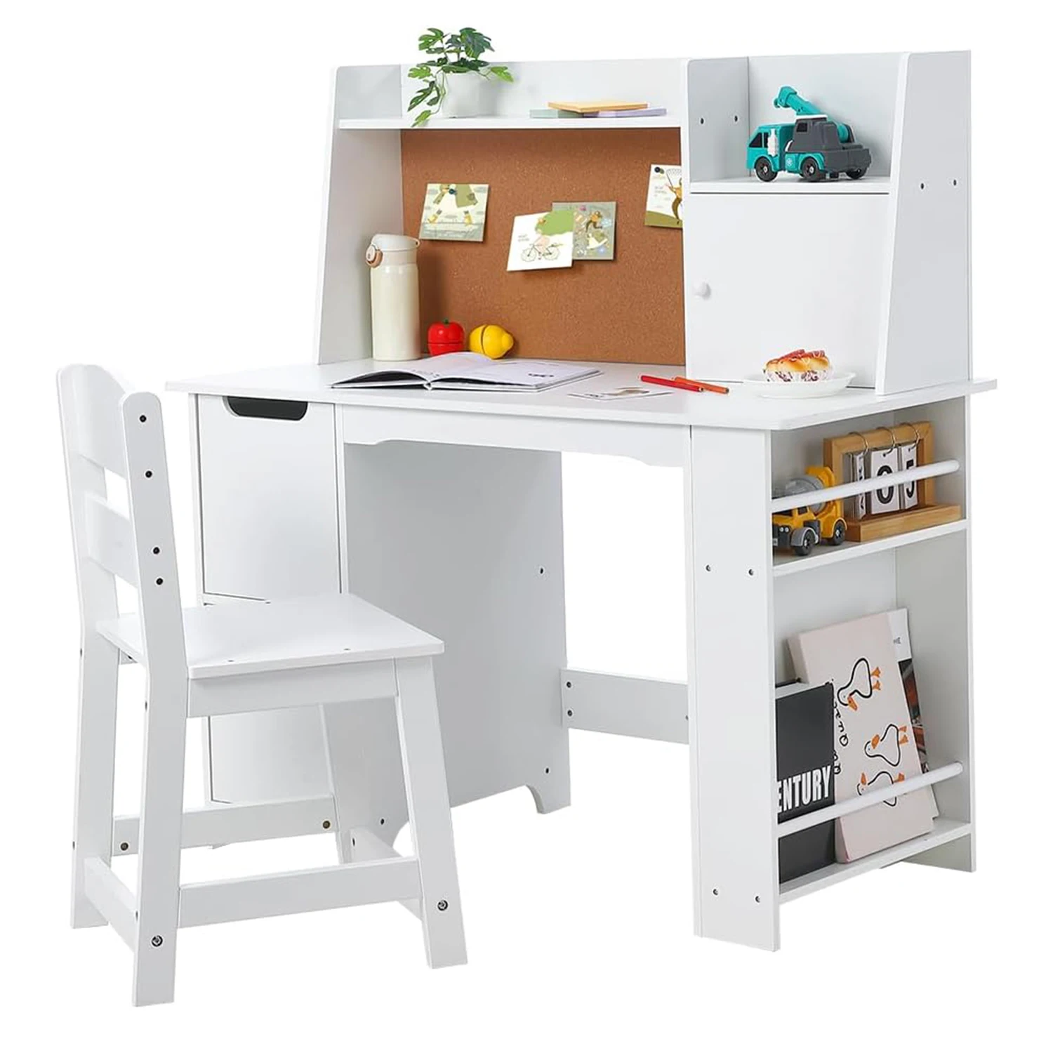 Bureau et chaise d'étude pour enfants, table en bois avec tiroirs de rangement, ensemble de bureau d'apprentissage scolaire pour enfants, table d'écriture pour les âges de 5 à 12 ans
