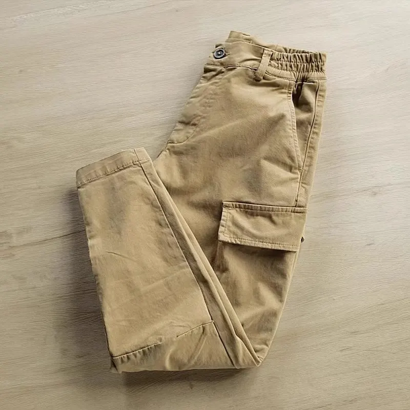メンズサマーカジュアルウェアラブルワークトラウザーズ、耐久性のあるルーズフィットロングパンツ、建設作業員、若者、アクティブスタイル、ストレートレッグ