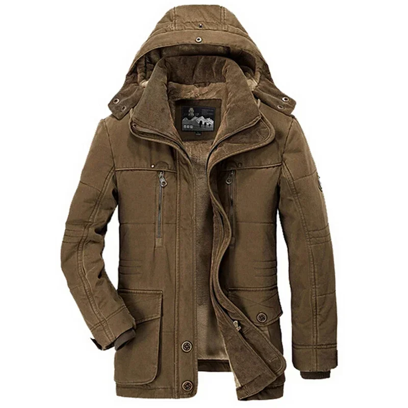 

Winter Men's Cotton-padded Jacket Mid-length Plus Velvet Thick Cotton-padded Jacket Multi-pocket Padded Jacket Men's Brand Coat