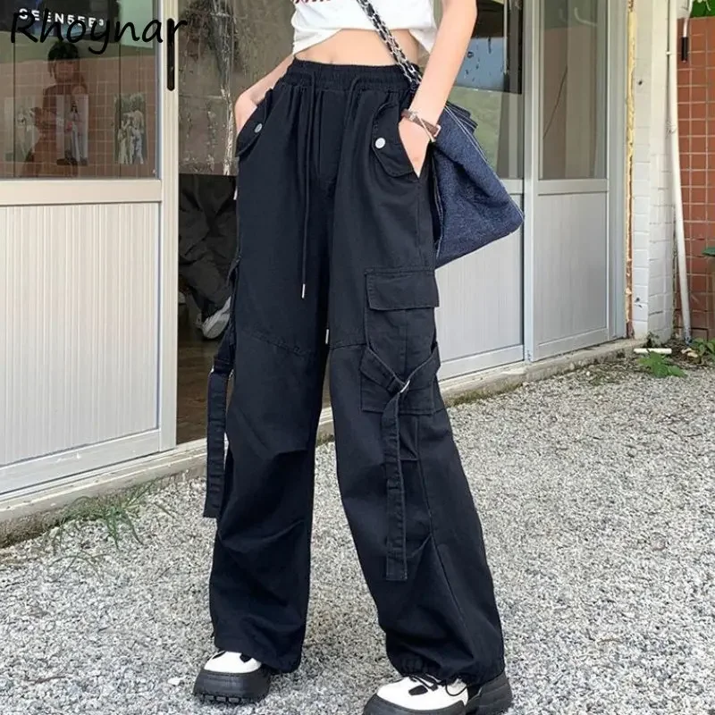 Baggy Cargo Pants Women Military Unisex S-4XL Preppy Students High Waisted Multi Pockets Bandage Pantalones Korean Autumn Chic