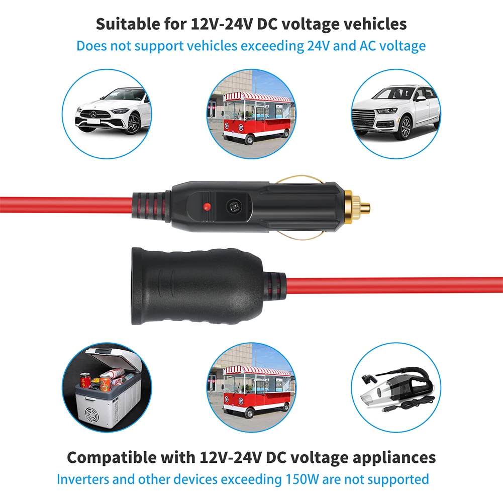 

12 В 24 В автомобильный прикуриватель, удлинительный кабель, кабель 12 футов, внутренняя вилка для розетки для накачивания шин, очистителей и адаптеров