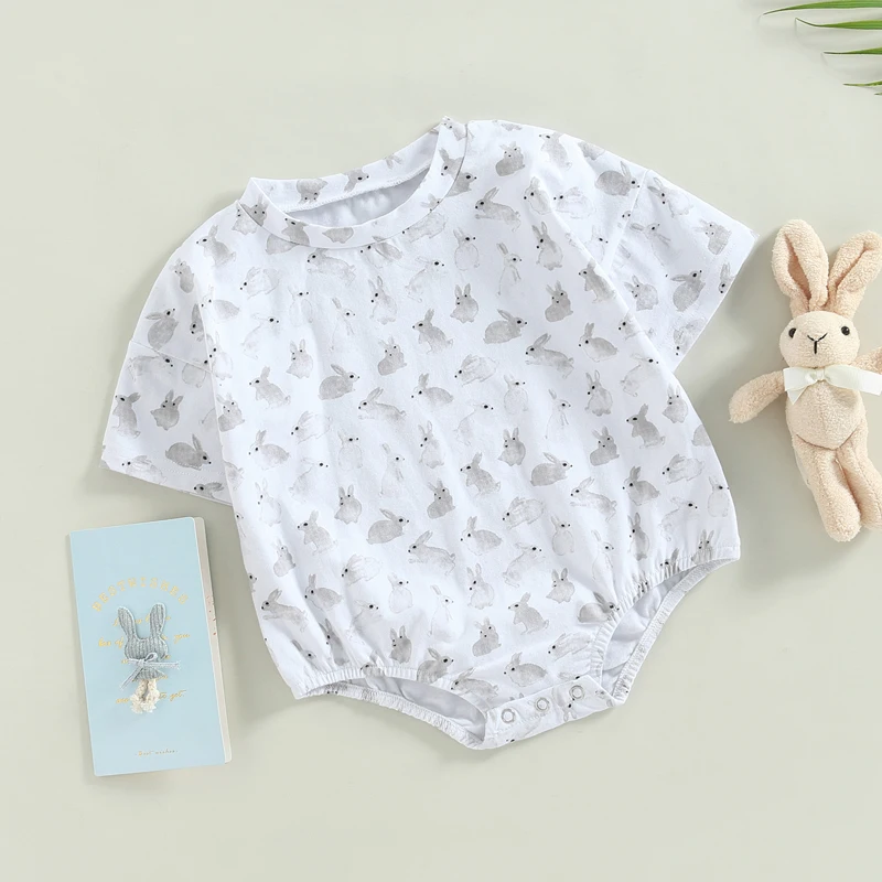 Adorable Infant Easter Outfit Long Sleeve Chick Print Jumpsuit Baby Shower Gift for Newborn Boys Girls Easter Celebration