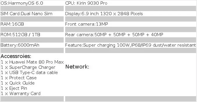 Original Huawei Mate 80 Pro Max Mobile Phone 6.9 Inches OLED Screen HarmonyOS 6.0 Kirin 9030 Pro XMAGE Camera Smartphone