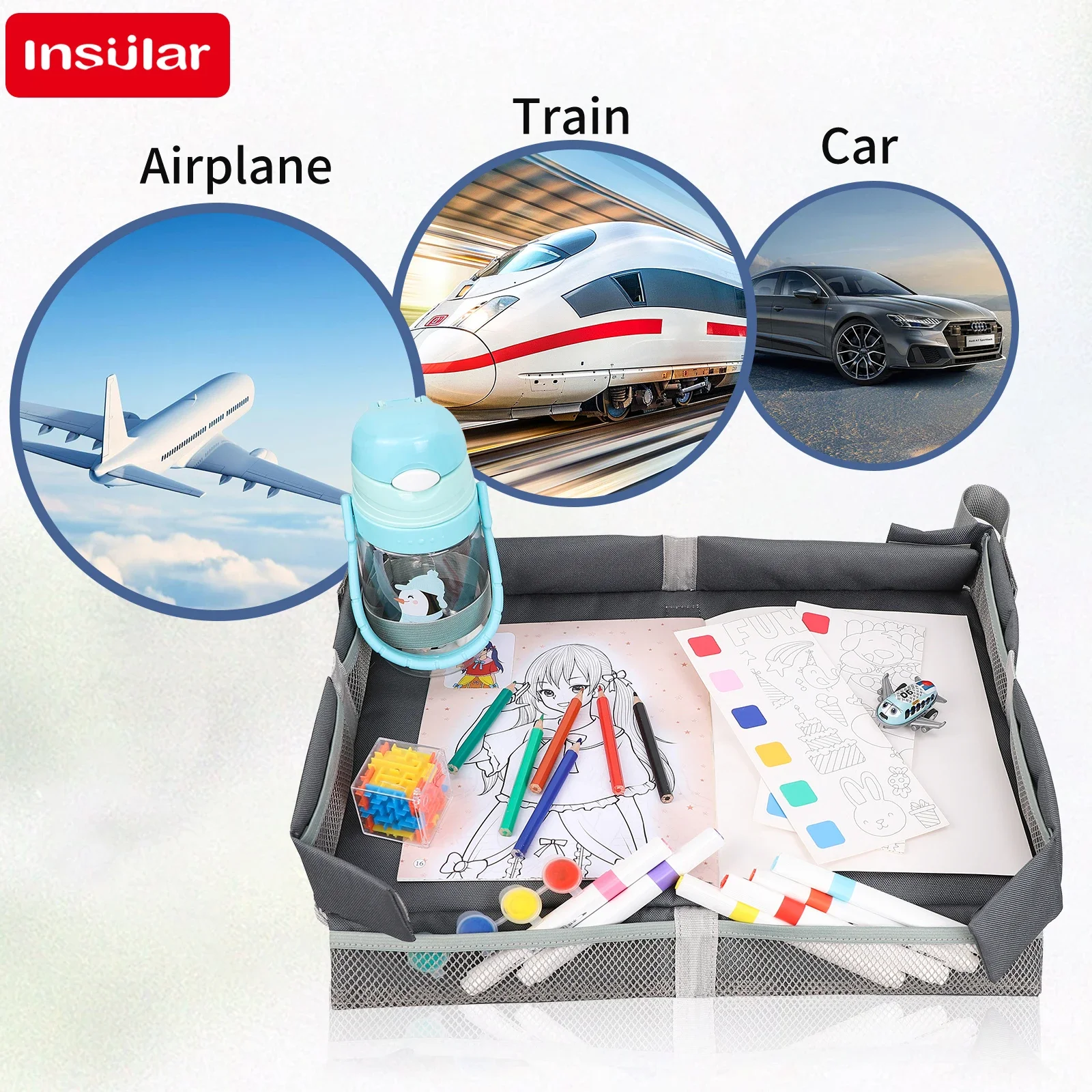 Car Seat Travel Tray Safety Seat Play Table Organizer Storage Snacks Toys Cup Holder Waterproof For Baby Children Kids Stroller