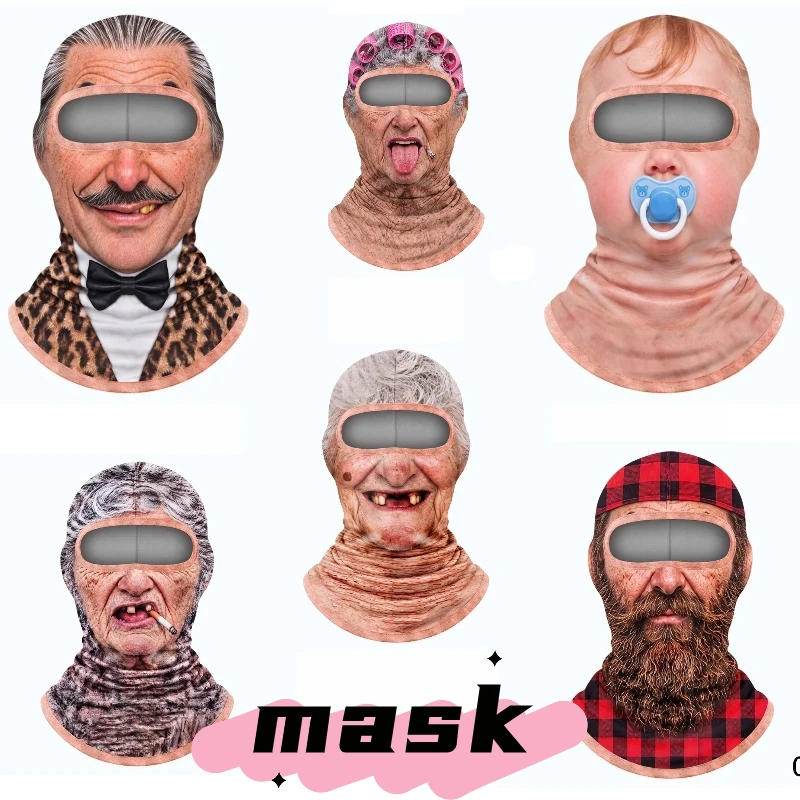 3d Printed Funny Old Man Ski Mask Simulated Human Face Balaclava Hat With Plush Insulation Full Face Mask For Skiing Outdoor