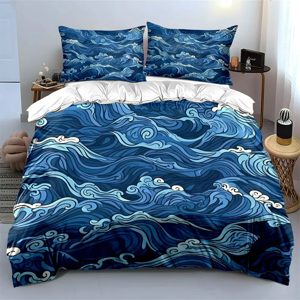 Ocean Waves Decorative Set Bedding Set with 1 Duvet Cover 2 Pillowcases Single Double King Queen, Gift