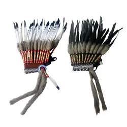 Chief Indian Hat Feather Headdress Accessory Decorative Men Women Headwear Headband for Dance Show Fancy Dress Party Stage Party