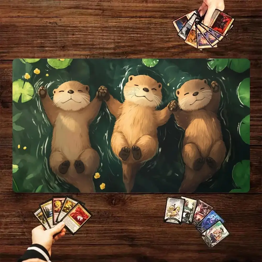 

Cute Kawaii Otters Mouse Pad Card Game Mat Large Computer Office Mousepad Anti-slip for MTG DTCG CCG RPG Trading Cards Desk Mats