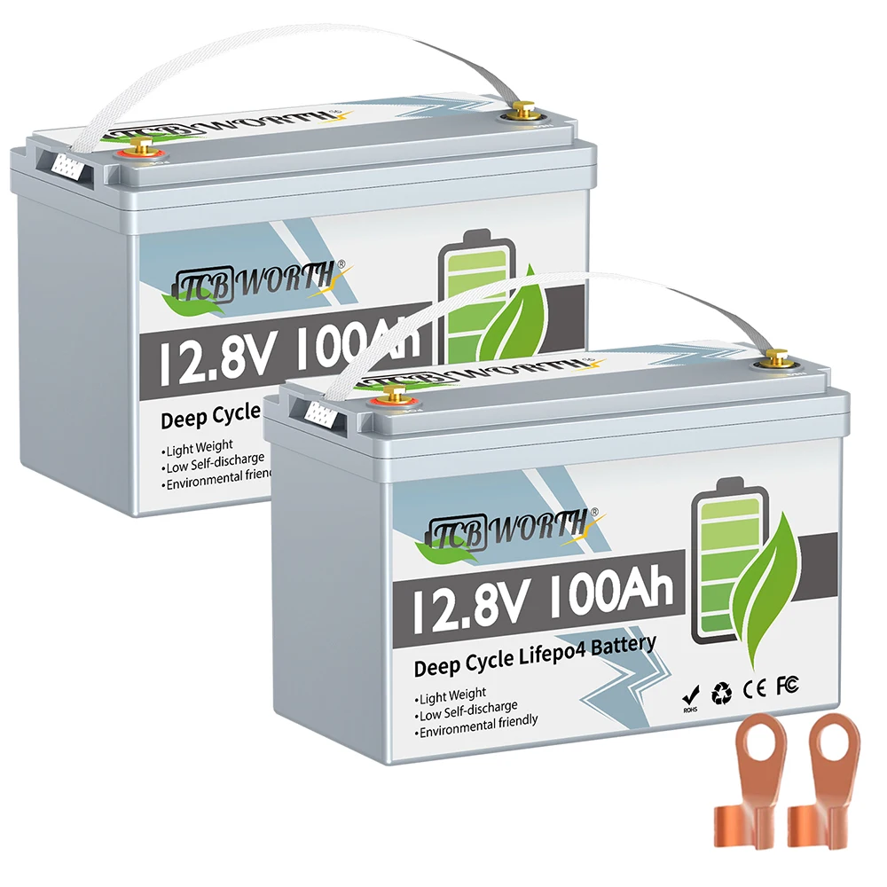 

TCBWORTH 12V 100Ah LiFePO4 Lithium Battery,Rechargeable Battery,With 100A BMS,for RVs,Solar System,Camper,Fishing Boat 2 Pack