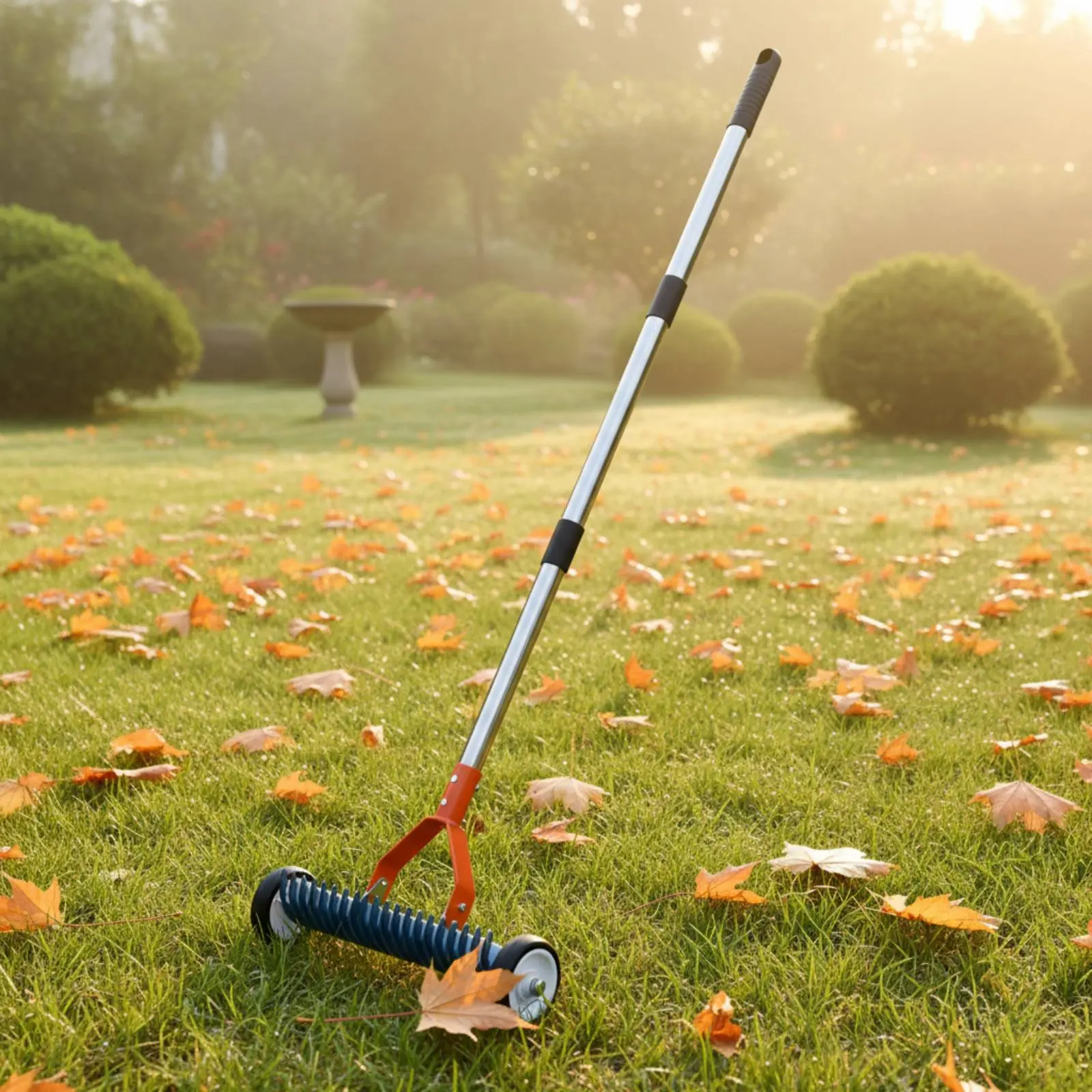 

Rolling Lawn Dethatcher With Wheels Wheeled Thatch Rake Rolling Soil Loosener Adjustable Handle Dethatching Tool for Yard