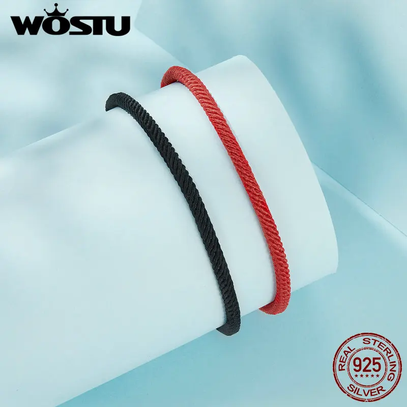 WOSTU 925 Sterling Silver Black Basic Bracelet Red Bracelet DIY with Charms For Women Daily Party Gift Ideal Fine Jewelry FIB268