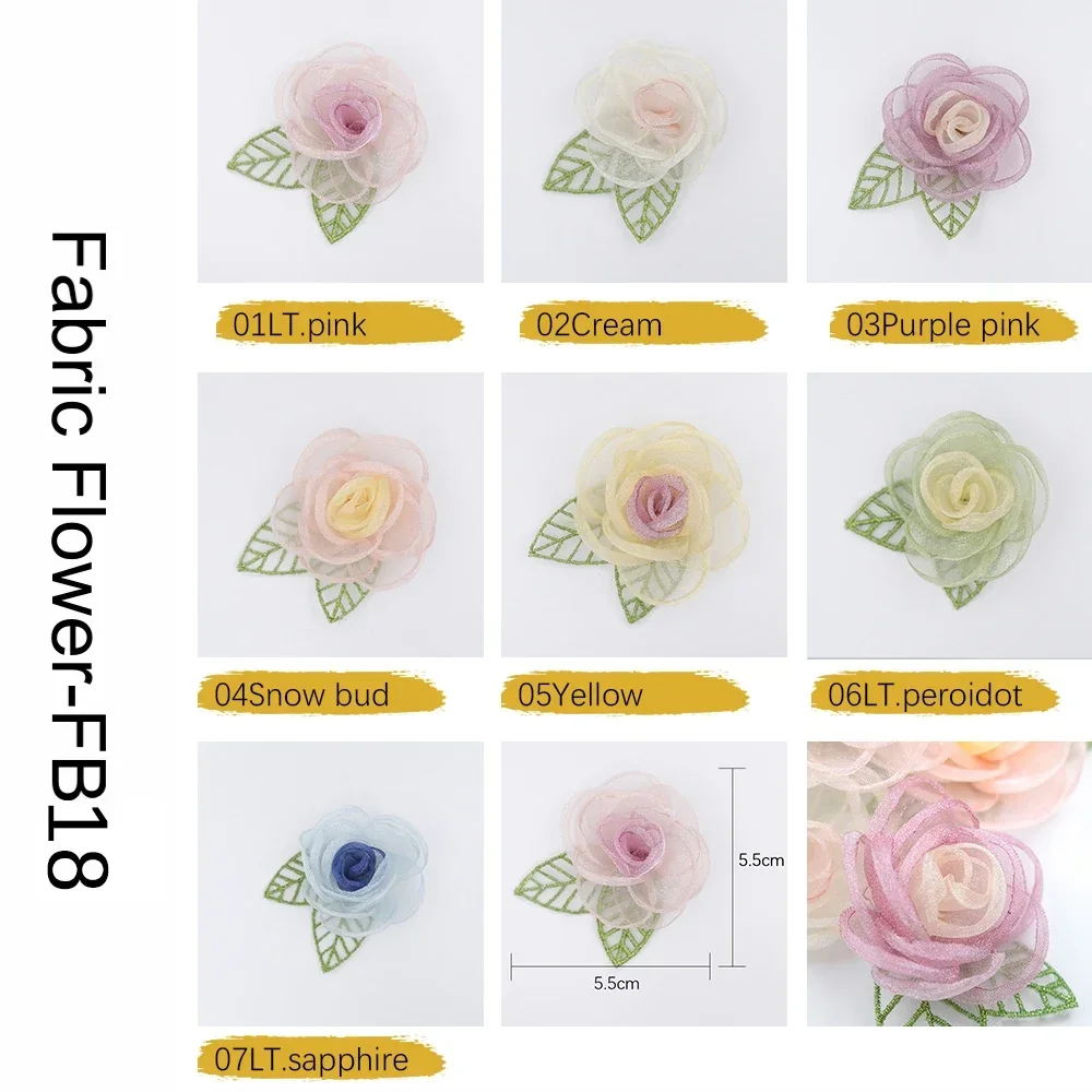 1pcs Handmade Organza Fabric Artificial Rose Flower For Wedding Bridal Headdress Decor Corsage DIY Hair Clips Women Accessories