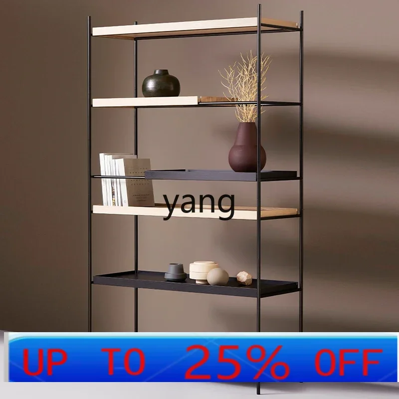 

LH modern minimalist oak bookshelf floor-to-ceiling minimalist multi-layer storage metal stainless steel bookcase