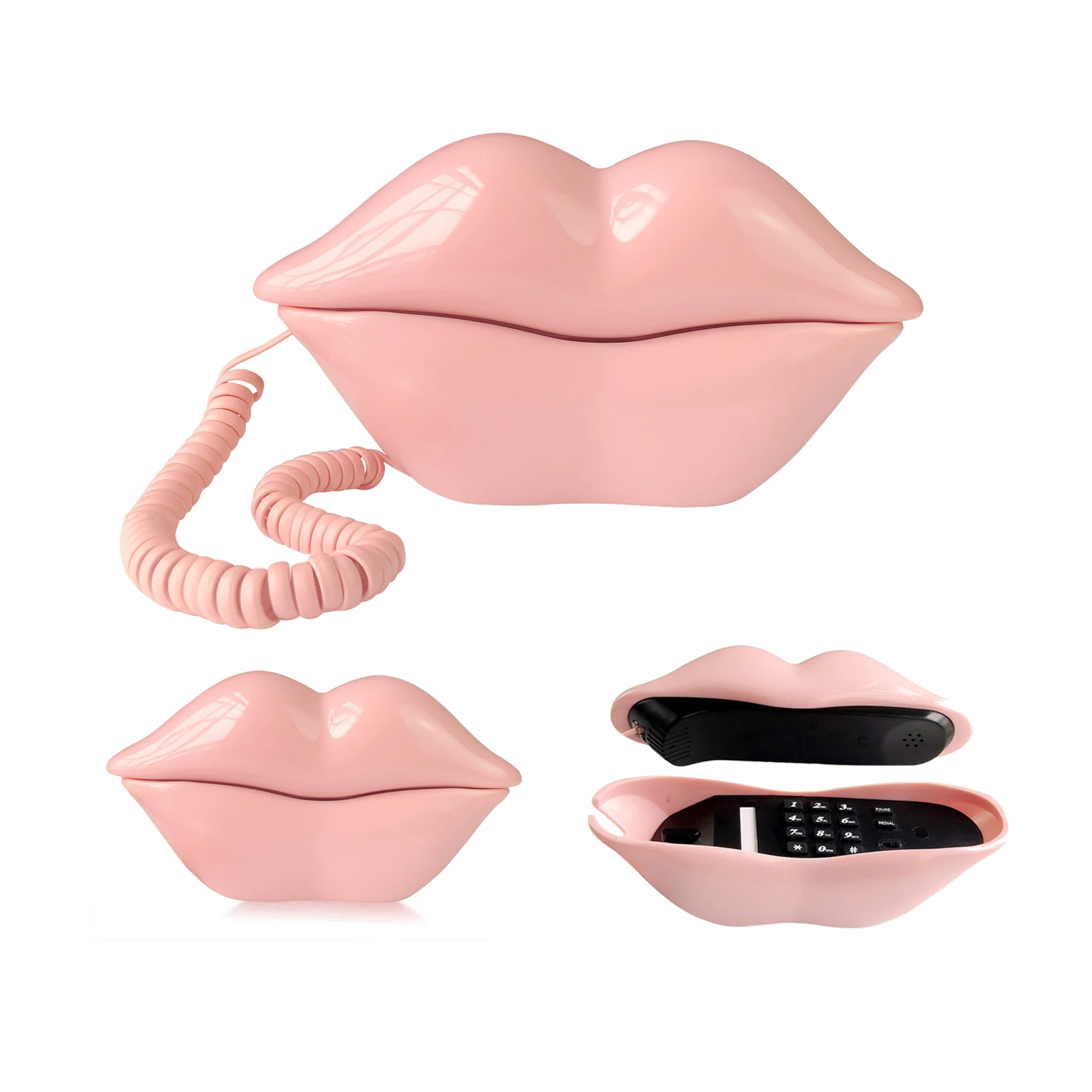 Landline Phones for Home, Pink Lip Telephone, Corded Phone for Decor, Retro House Phone, Analog Novelty Mouth Phone