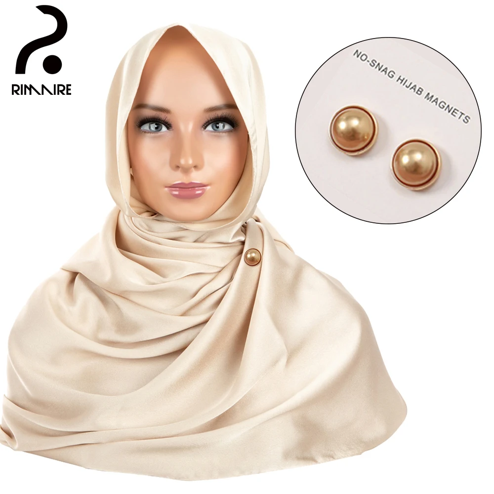 

Silk Solid Islamic Women Turban Luxury Muslim Hijab with No-snag Magnets Ladies Headscarf Shawl Headwraps Gift Wholesale RIMAIRE