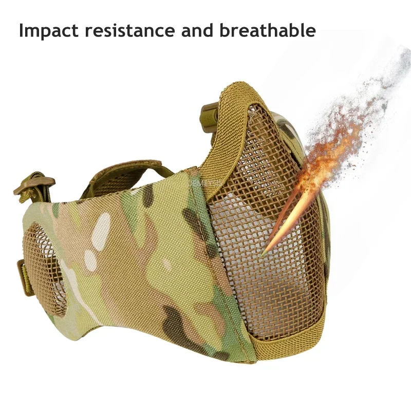 Tactical Metal Steel Net Mesh Mask Hunting Half Face Ear Protection Masks Camouflage Guard Mask