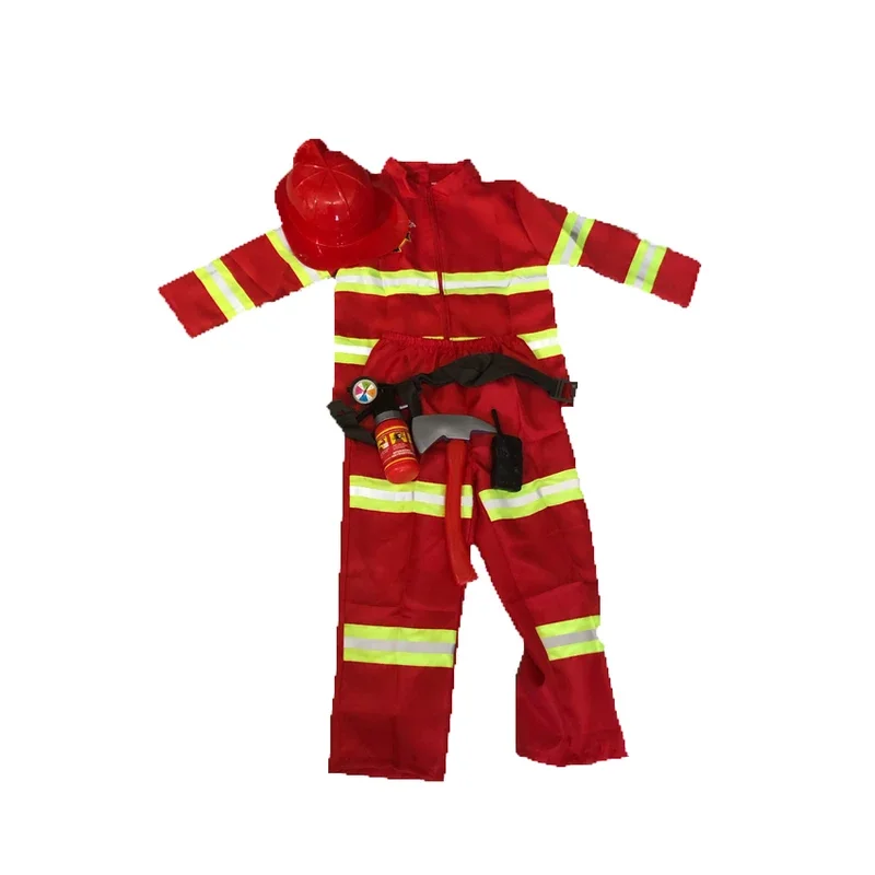 Children Kid Cosplay Fireman Outfits Firefighter with Belt 5 Toys Sets Cosplay Costume Role Play Sam Work Wear Uniform Water Gun