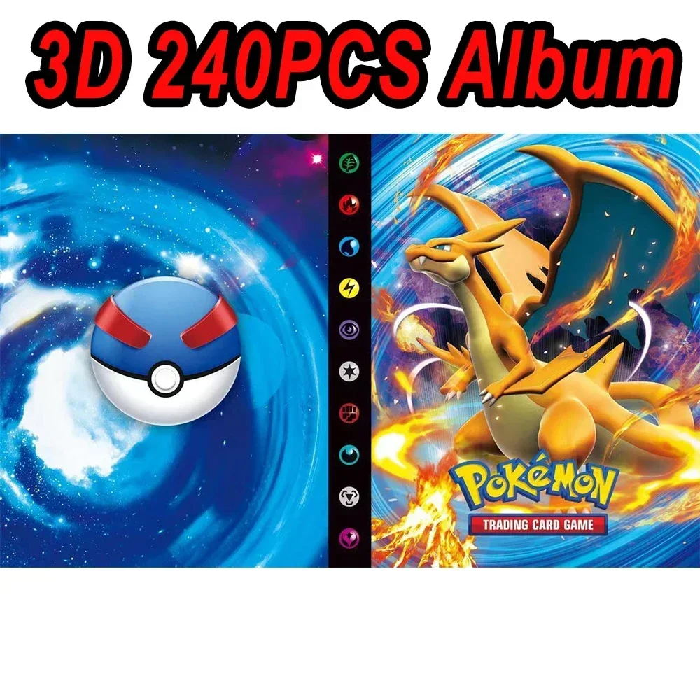 240PCS Pokemon Gengar Charmander Cartoon Album Card Book Map Letters Holder Binder Cartoon VMAX GX EX Game Collection Folder