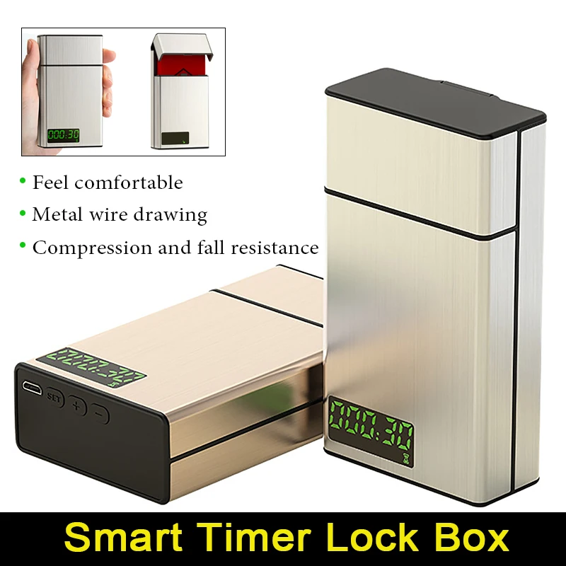 علبة السجائر الذكية مع شاشة LED سبائك الألومنيوم الانضباط الذاتي الموقت اقفال الصناديق جهاز إقلاع التدخين المساعدة #3