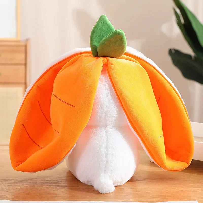 New hot selling 23/28/35cm Cute strawberry rabbit carrot turned into Soft doll plush pillow toys Creative Bag Transform baby toy