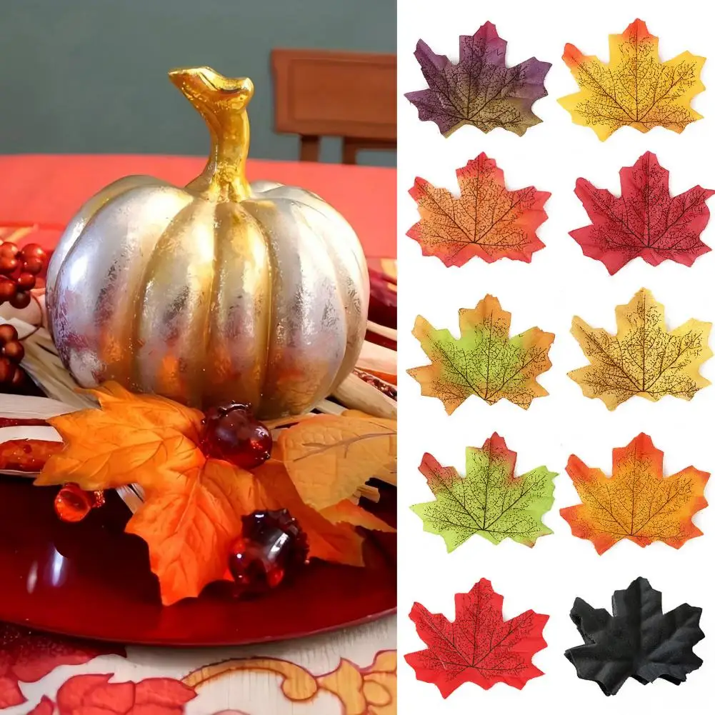 50Pcs Artificial Maple Leaf Cloth Autumn Leaves Halloween Fall Harvest Thanksgiving Festival Wedding Party Home Decoration