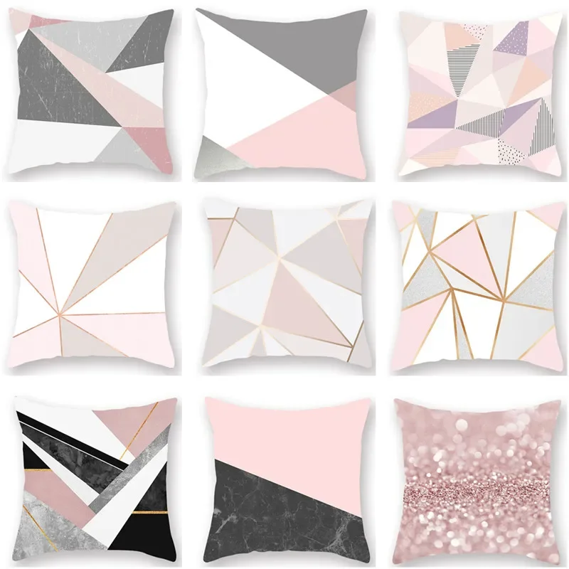 

45*45cm Pink Geometric Polyester Pillow Case Home Decoration Car Cushion Cover Sofa Throw Pillowcase