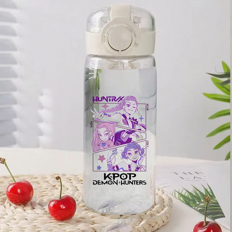 

KPop Demon Hunters 400ml Plastic Cup gril Travel Cup Water Bottle Portable Outdoor Sport Water Bottle kids Straw Drinking Bottle