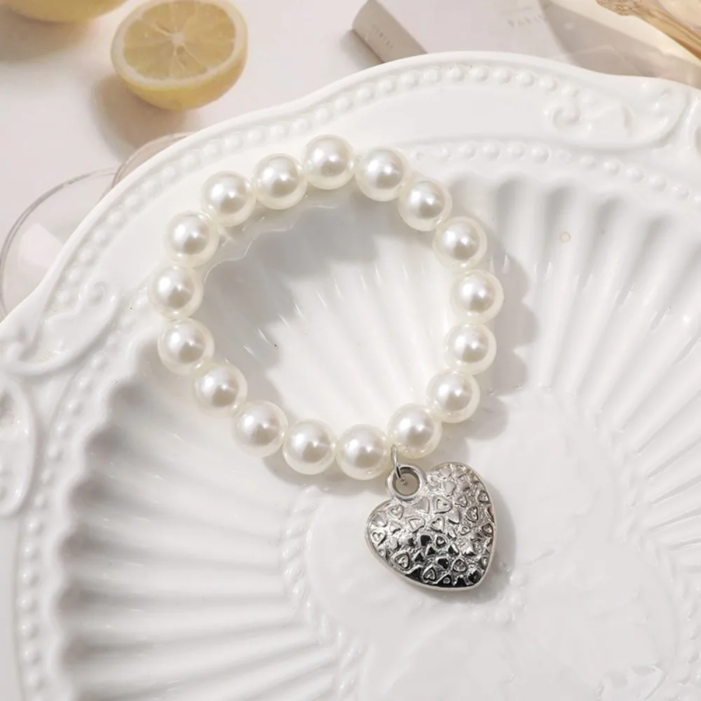 Artigianato Giocattolo per cani Collana a cuore Elastico 6/8mm Bambola per cani Collari di perle Argento Moda Bambole BJD Mini catena di perle Bambole BJD