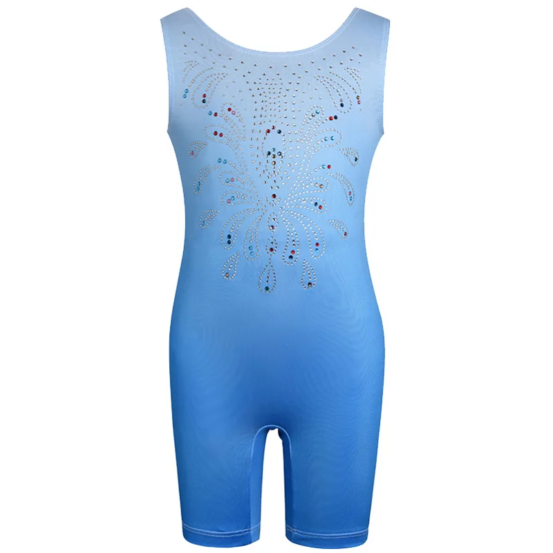 Шорты-майки для девочек, блестящий гимнастический танцевальный купальник с бриллиантами для девочек, акробатический танец с прекрасными узорами и блестящими пятнами