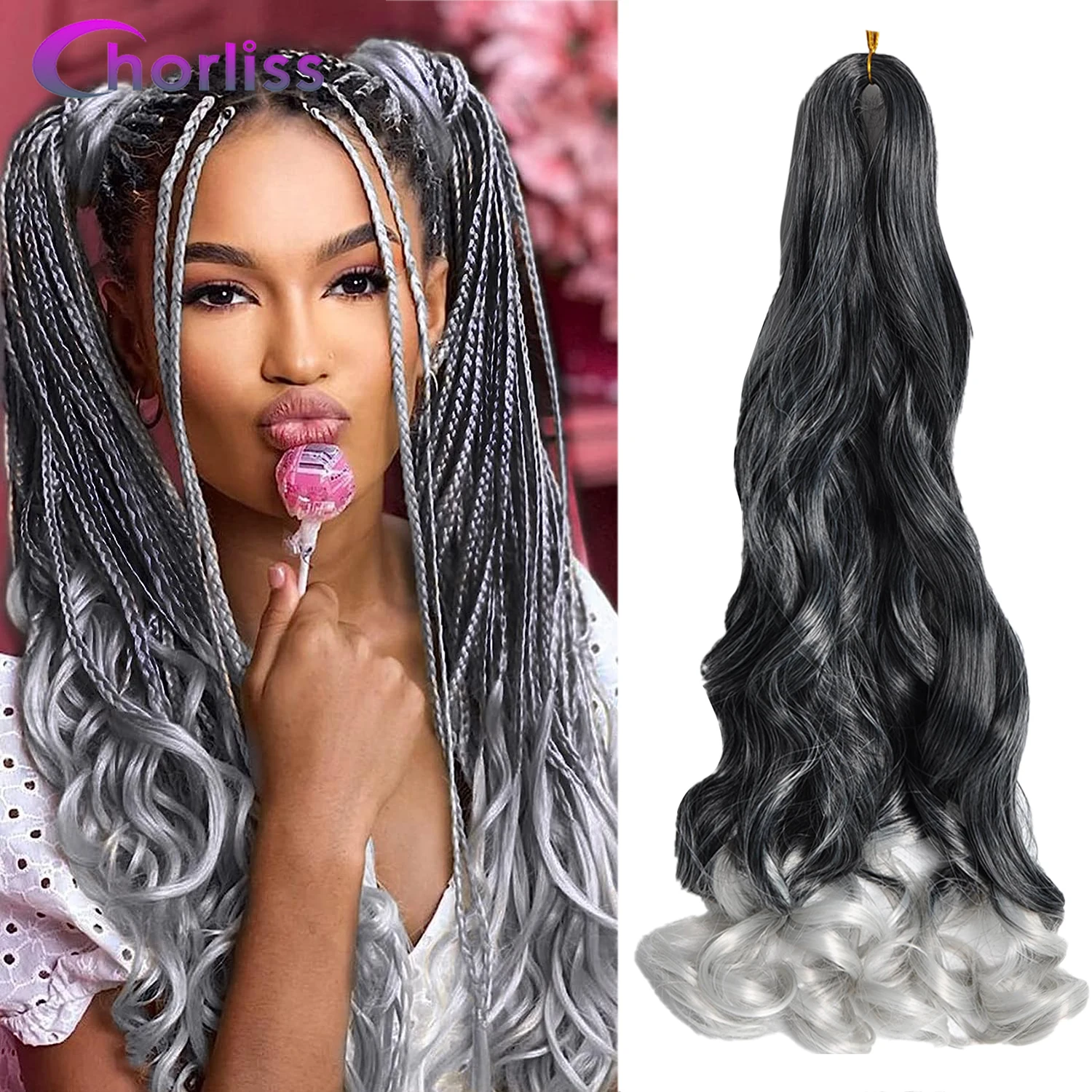 Synthetic French Curly Bundles Crochet Braids Hair Spiral Curly Pre Stretched Loose Wave Curl Braiding Grey Red Hair Extensions