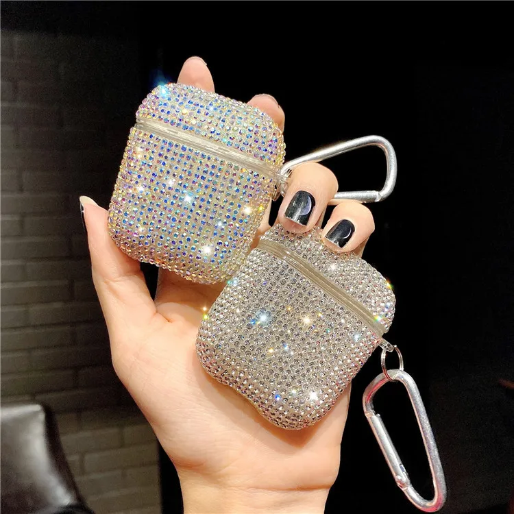 Luxury 3D Cute Bling Diamonds Wireless Earphone Accessories Hard Case for Apple Airpods 2 1 Protective Charging Bag