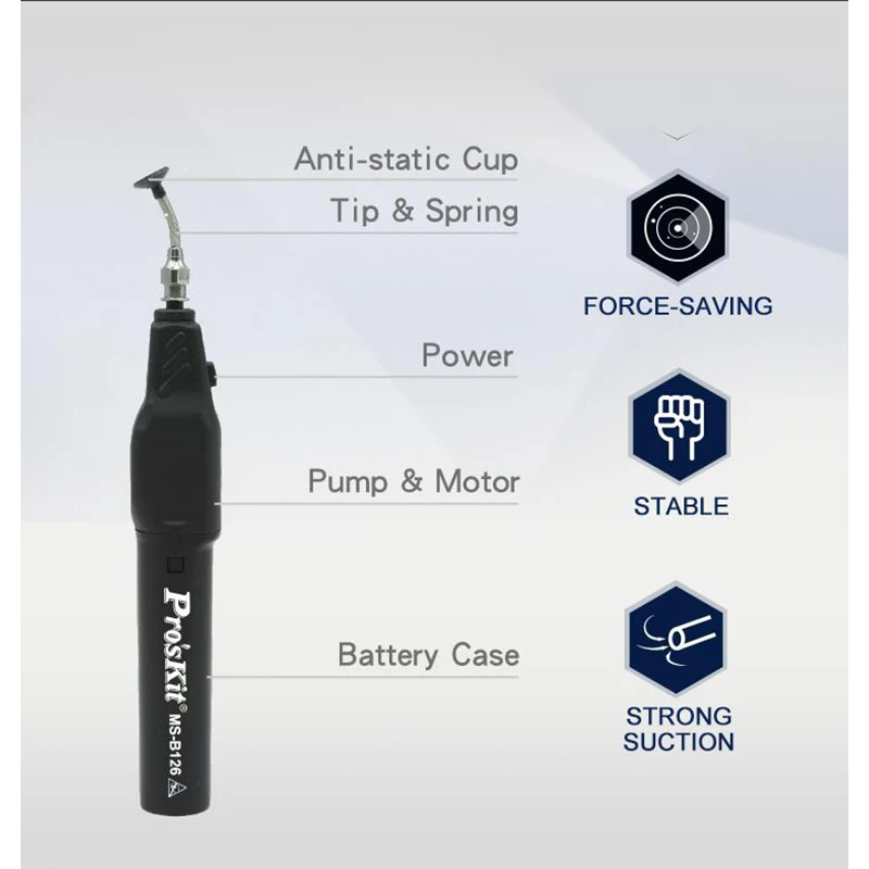 Imagem -06 - Proskit-proskit Ms-b126 Precision Vacuum Chuck Caneta de Sucção Antiestática para ic Chip Smt Peças Eletrônicas Dispositivo de Absorção de Lente