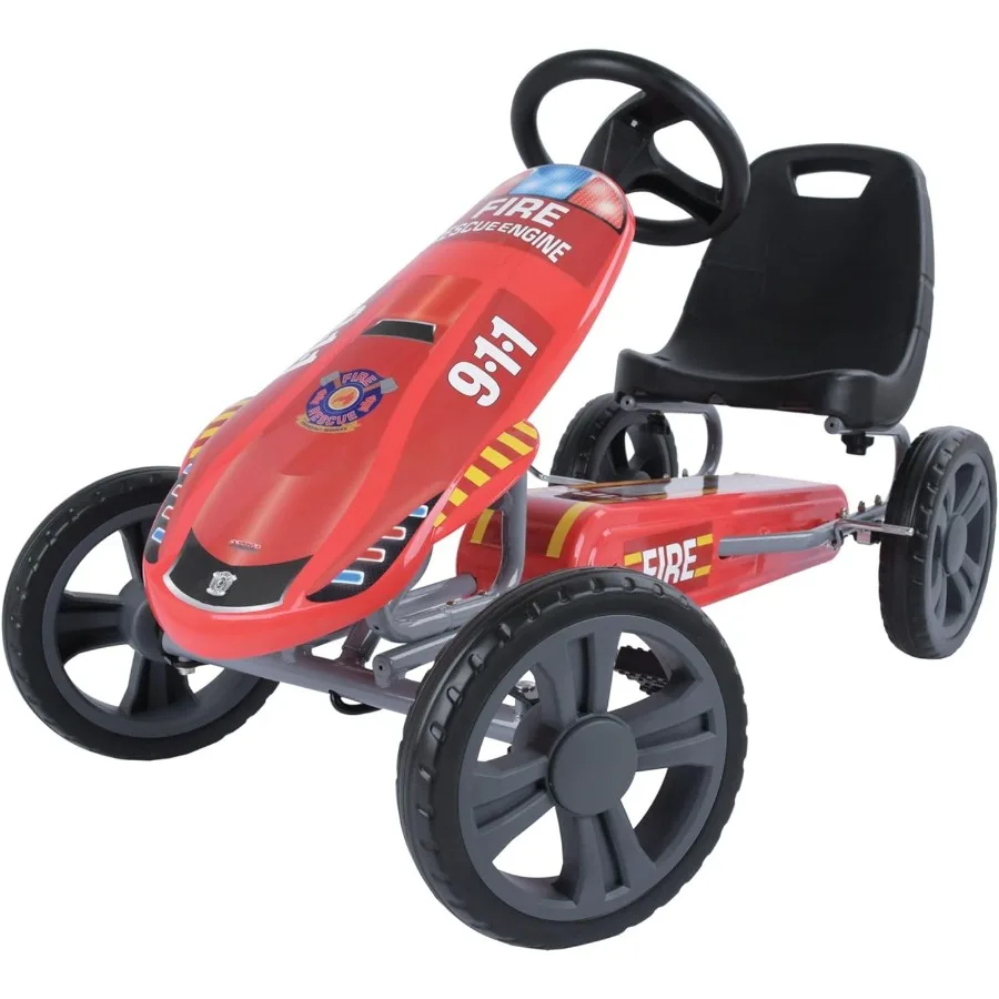 รถโกคาร์ทแบบเหยียบ Speedster พร้อมเบาะนั่งปรับระดับได้สำหรับเด็กอายุ 4 ถึง 8 ปี ลายหน่วยกู้ภัยดับเพลิง