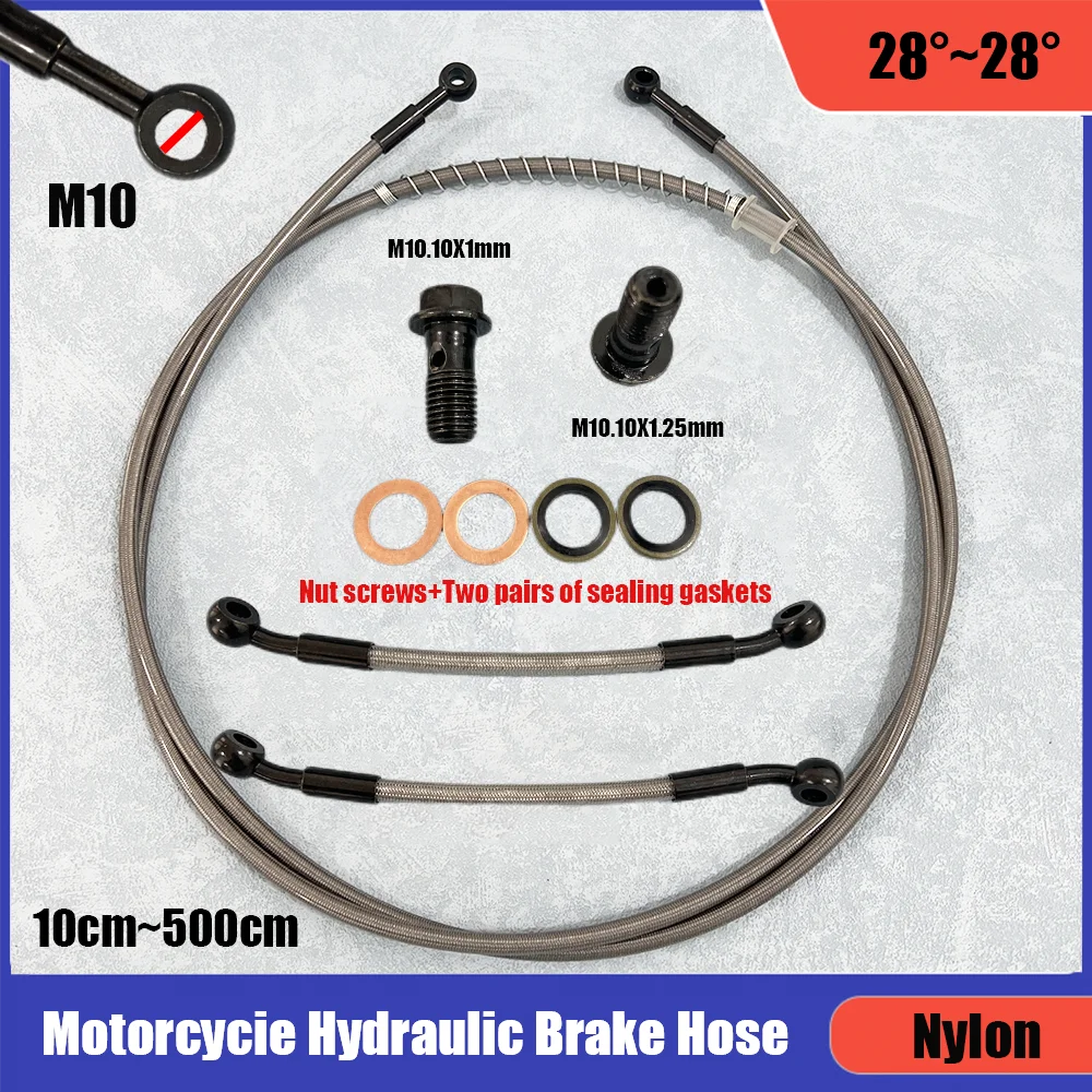 10-500cm M10 silver motorcycle hydraulic brake hose Nylon material motorcycle universal racing brake clutch oil pipe Black joint