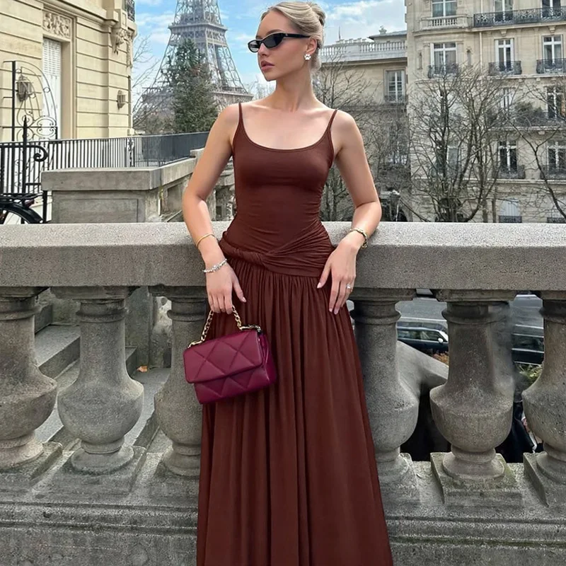 

TARUXY Sexy Slim Pleated Sling Dress Women's Solid High Waist Sleeveless Pullover Dress Summer Fashion Vacation Party Outfits