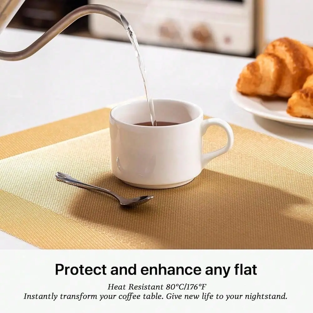 

Set Of 6 Vinyl Plastic Woven Place Mats For Kitchen Table Indoor Outdoor Washable Placemat Wipeable Dining Table MatsGold Cube