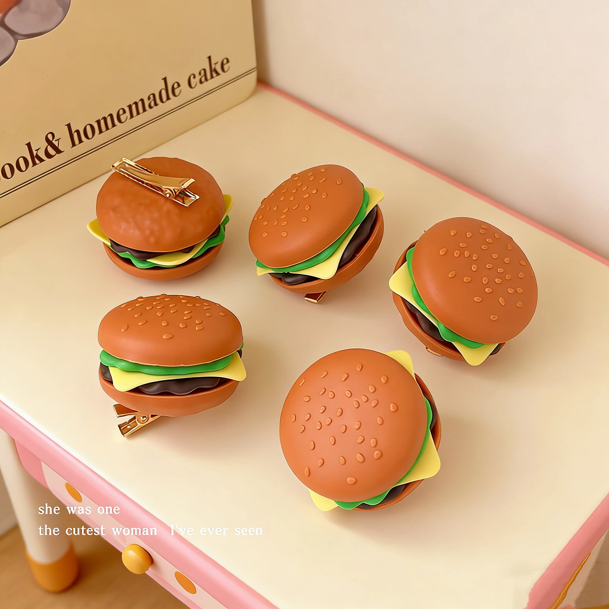 Cute Burger Hair Clips, 3D Simulation Food Hairpins for Kids, Funny Hair Accessories, Novelty Hair Barrettes