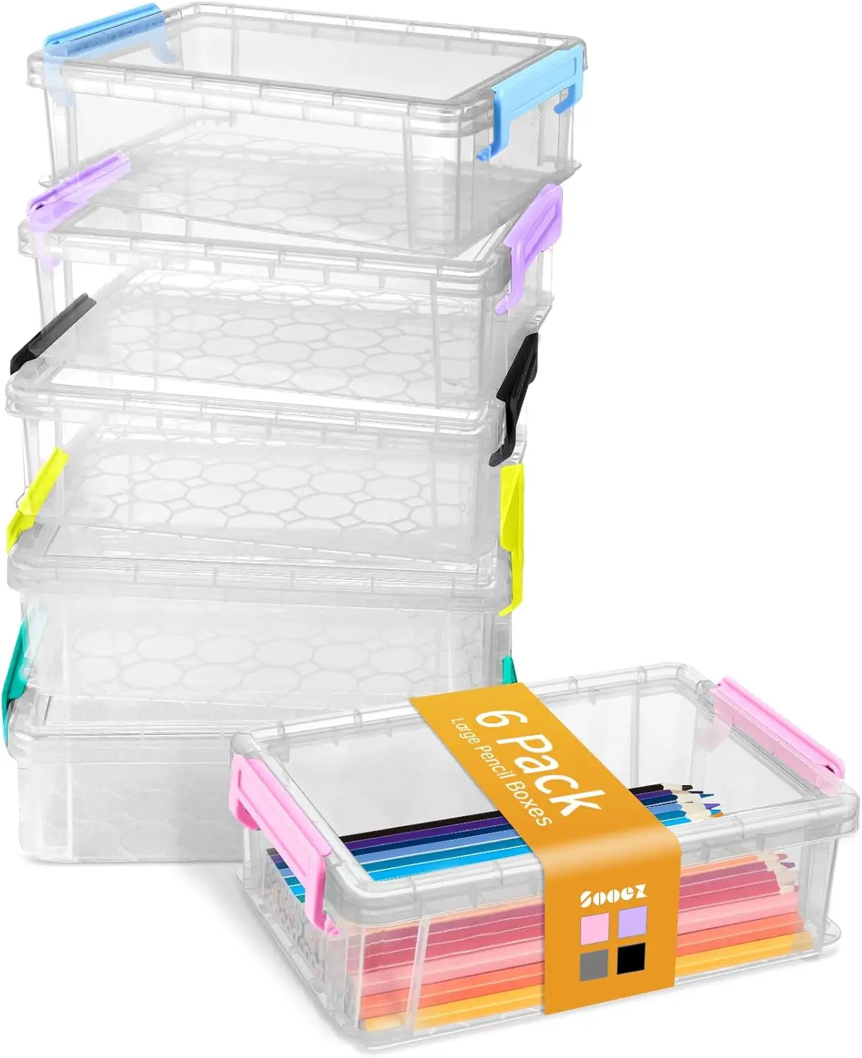 

Набор из 6 больших прозрачных пластиковых пеналов, штабелируемые контейнеры для хранения художественных принадлежностей, для школы и офиса