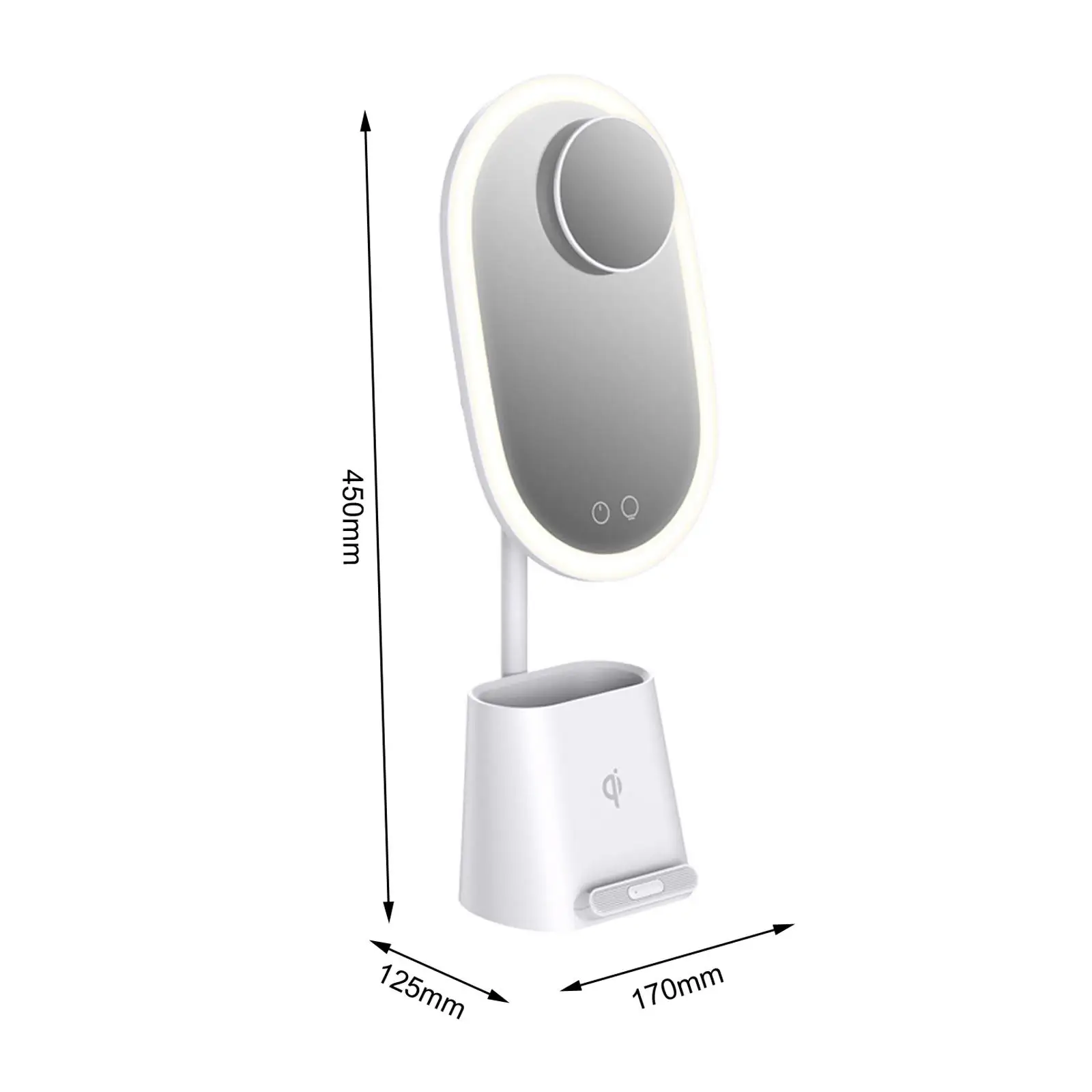 Light Up Mirror com Magnifier, Armazenamento para mesa de bancada, Decoração