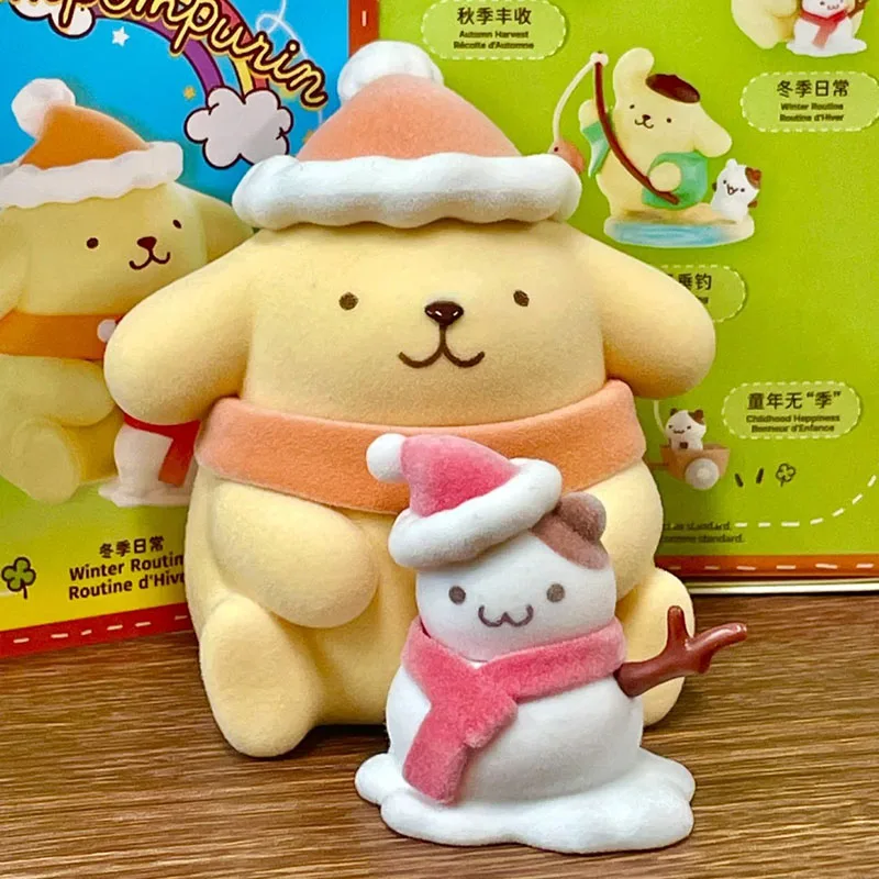 Sanrio Childhood Four Seasons Series Blind Box Flocking Action Figure Pudding Dog Surprise Box Model Ornament Collect Toy Gift