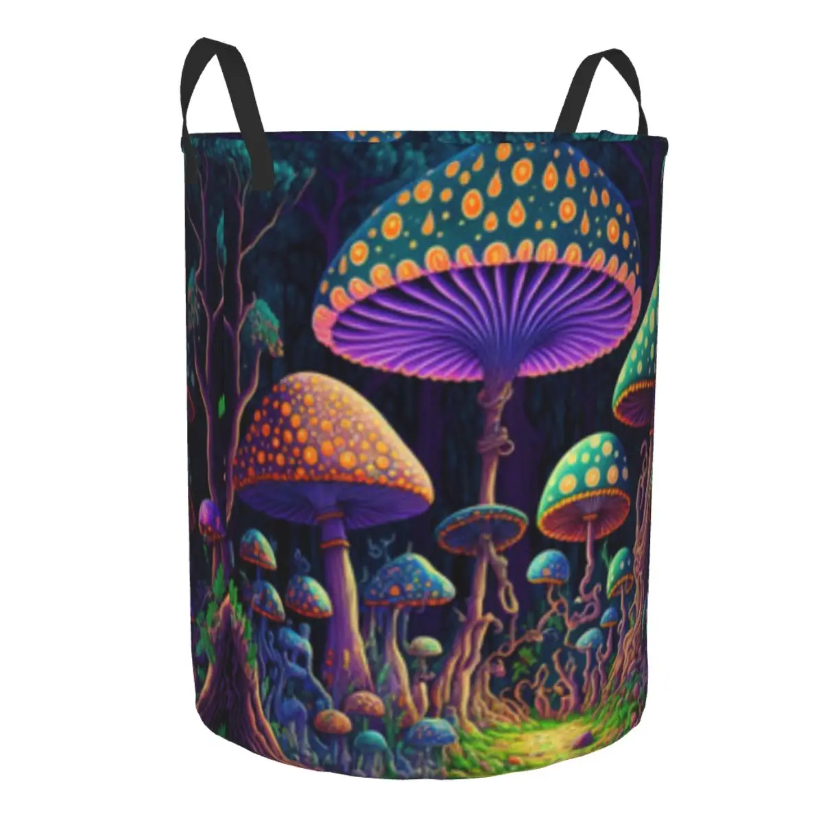 Folding Laundry Basket Psychedelic Art Magic Mushrooms Round Storage Bin Collapsible Hamper Clothes Bucket Organizer