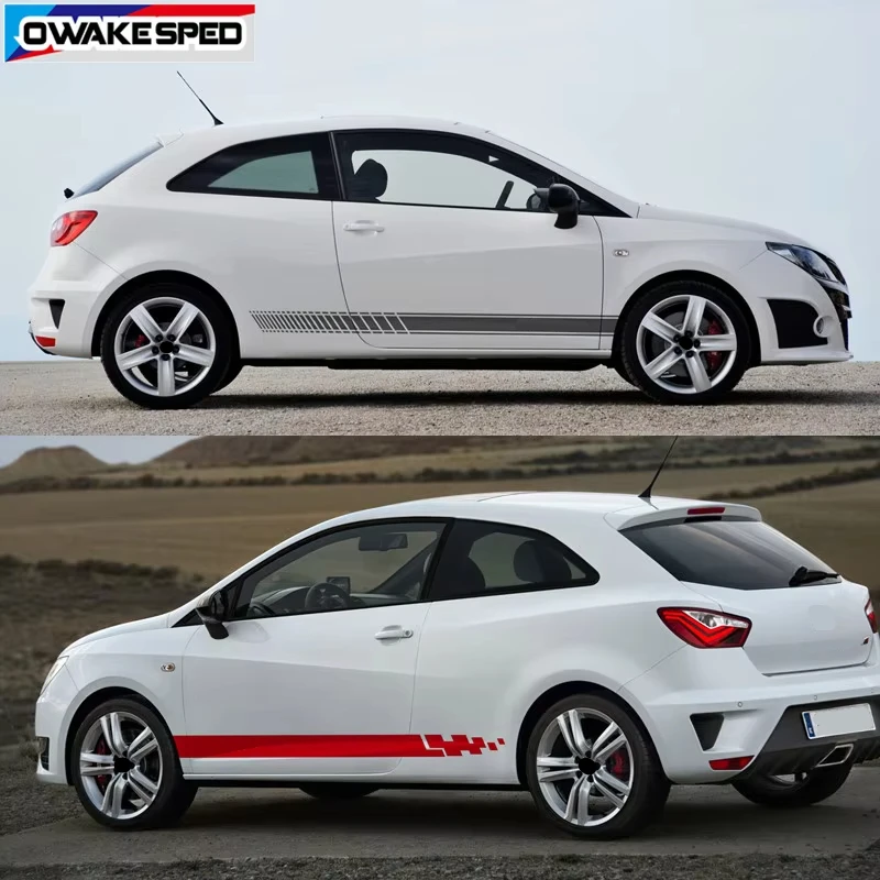 2pcs Sport Long Stripes Car Body Door Side Decoration Sticker For Seat Ibiza FR TGI ST TSI Racing DIY Decal Exterior Accessories