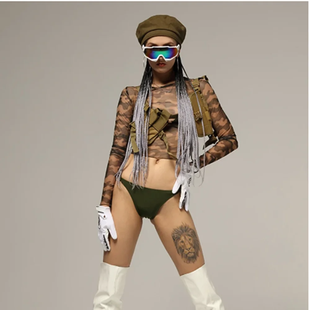 Nachtclub Bar Gogo Dance Kleding Sexy Camouflage Dancewear Pole Dance Kostuum Clubkleding Jazz Dance Performance Outfit