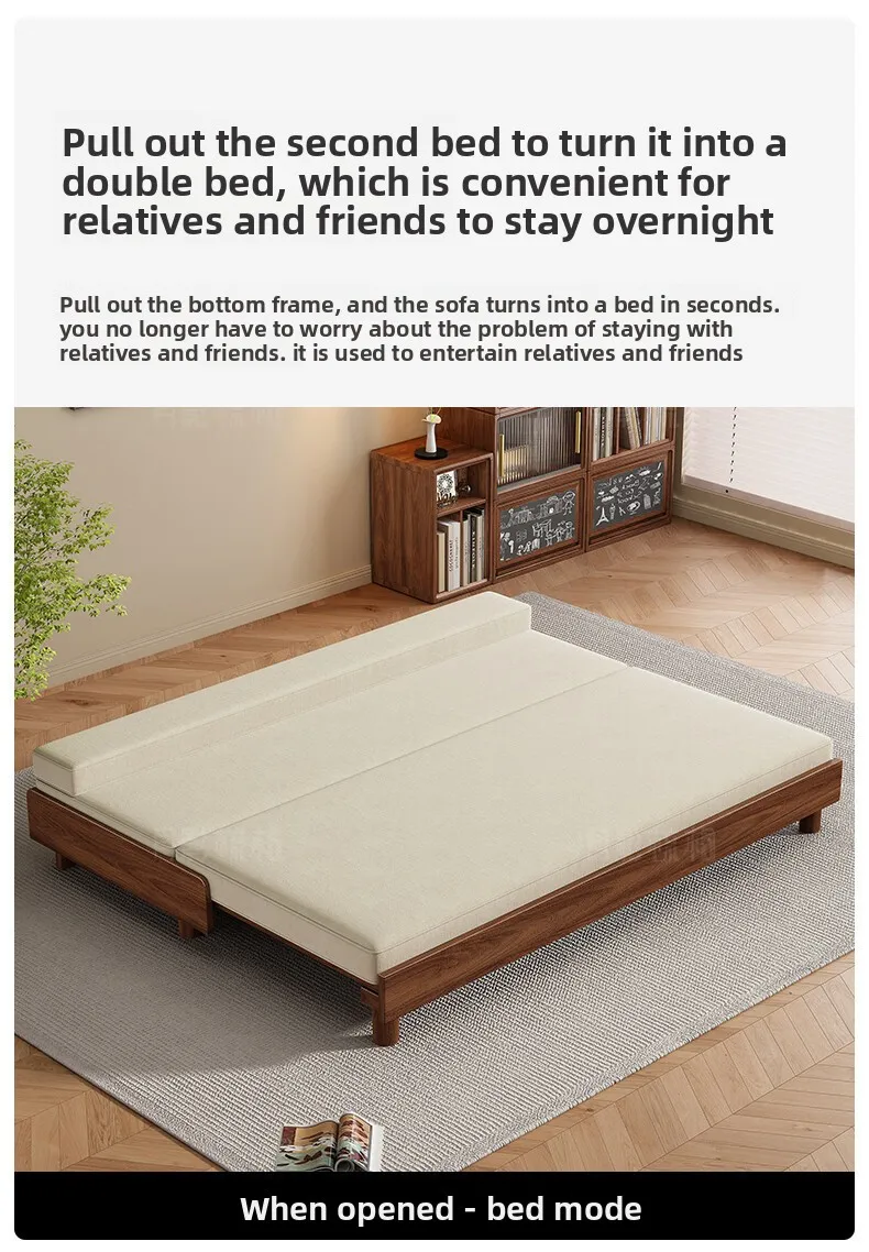 LLMMM New Chinese Style Full Solid Wood Cream-Style Sofa Bed, Folding Dual-Use Small Apartment Telescopic Bed view 6