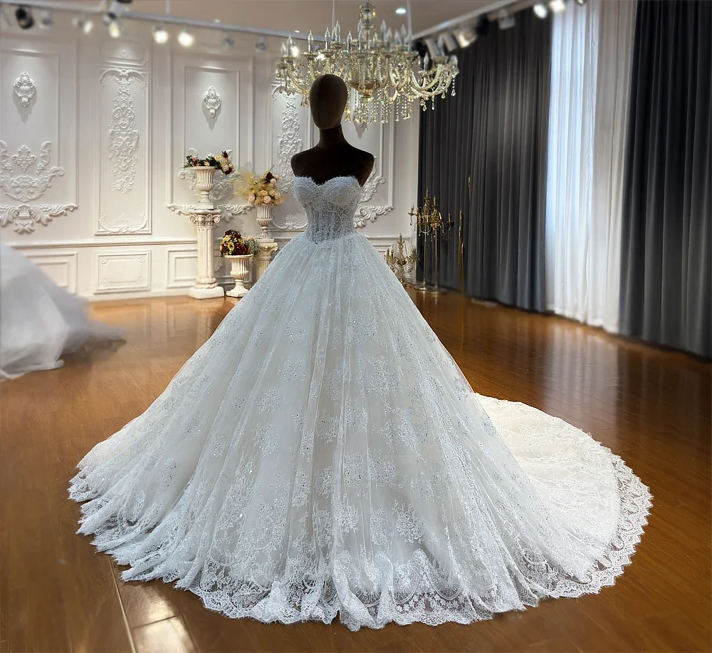 Elegant Lace Beaded Wedding Dress Long Sleeve High Neck Princess Ball Gown  Bridal Gown Cathedral Train Vestido De Novia - AliExpress 320