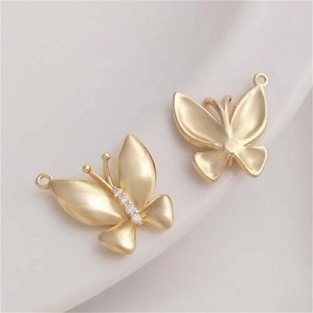 14K True Gold Bright Face Butterfly Pendant Handmade Necklace Earrings Bracelet Pendant DIY Jewelry Charm Pendant Accessories