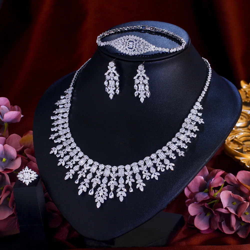 Handmade Lab Diamond Jewelry set 14K White Gold Engagement Wedding Rings Earrings Necklace Bracelet For Women Party Jewelry Gift - view 5
