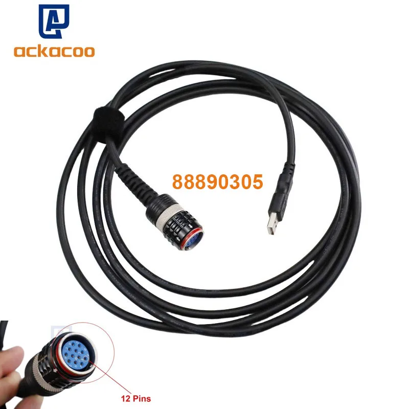 

12-контактный 88890305 автомобильный USB-кабель сканера для грузовика Volvo 88890300 88894000 VOCOM VOCOM II OBD2 ET3 диагностический адаптер инструмент