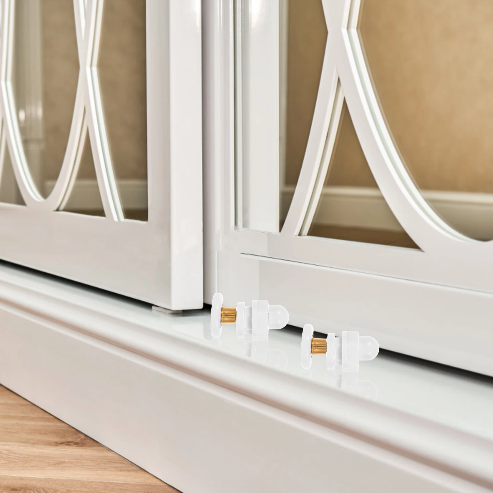 

2 Pcs Shower Door Old Style Arc Pulley Bathroom Hanging Cabinet Bottom Roller White Fitness