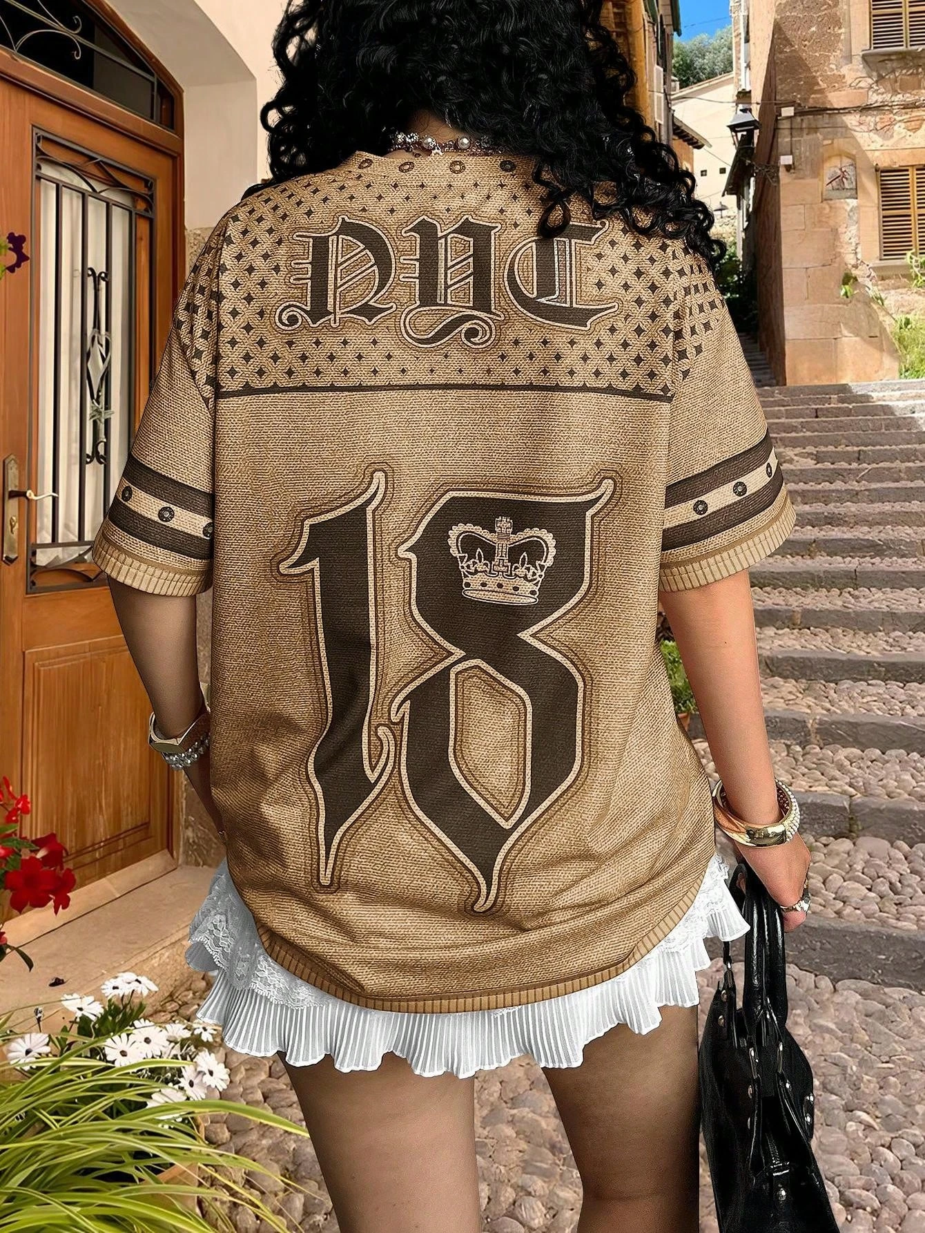 Fashion Print Woman T Shirt Girl Oversize Daily Top Female Creativity Sport Streettshirt V-Neck T-Shirt Casual Clothes Women's